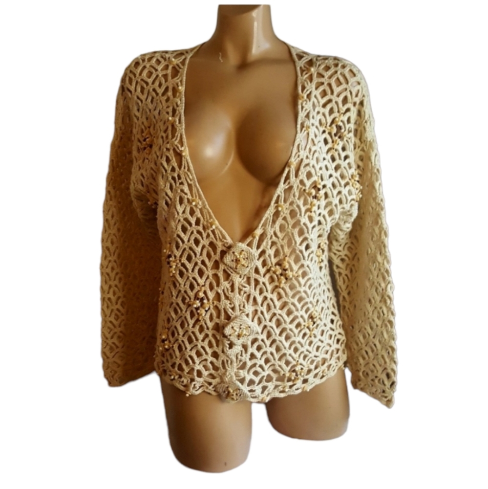 My cream loose open knit cardigan Embelished 1 sz